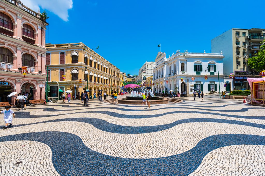 China, Macau - September 6 2018 - Beautiful old architecture building around senado square in macau city