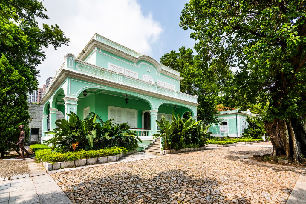Macau- September 17, 2019: Traditional Portuguese house styles are part of the Taipa Houses Museum, Macau.
